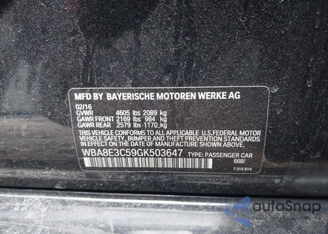 2016 BMW 328I xDrive from USA, damaged, VIN WBA8E3C59GK503647